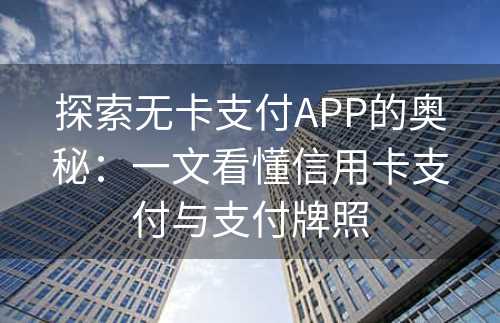 探索无卡支付APP的奥秘：一文看懂信用卡支付与支付牌照