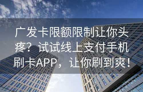 广发卡限额限制让你头疼？试试线上支付手机刷卡APP，让你刷到爽！