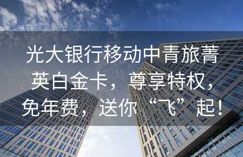光大银行移动中青旅菁英白金卡，尊享特权，免年费，送你“飞”起！