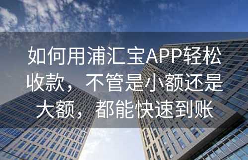 如何用浦汇宝APP轻松收款，不管是小额还是大额，都能快速到账