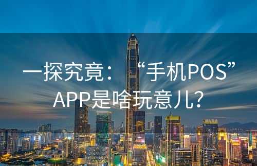 一探究竟：“手机POS”APP是啥玩意儿？