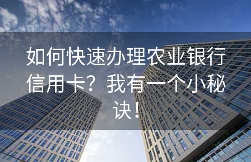 如何快速办理农业银行信用卡？我有一个小秘诀！