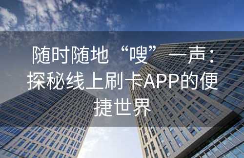 随时随地“嗖”一声：探秘线上刷卡APP的便捷世界