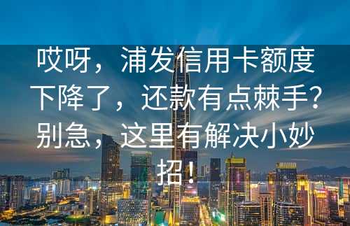 哎呀，浦发信用卡额度下降了，还款有点棘手？别急，这里有解决小妙招！