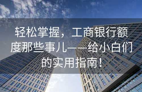 轻松掌握，工商银行额度那些事儿——给小白们的实用指南！