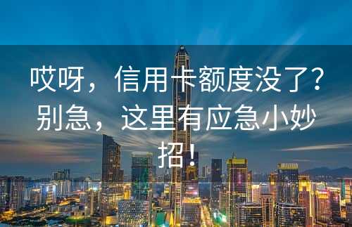 哎呀，信用卡额度没了？别急，这里有应急小妙招！