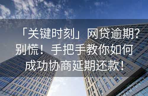 「关键时刻」网贷逾期？别慌！手把手教你如何成功协商延期还款！