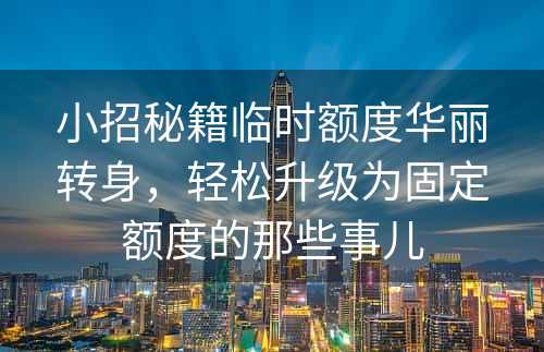 小招秘籍临时额度华丽转身，轻松升级为固定额度的那些事儿