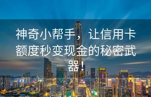 神奇小帮手，让信用卡额度秒变现金的秘密武器！