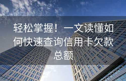 轻松掌握！一文读懂如何快速查询信用卡欠款总额