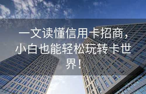 一文读懂信用卡招商，小白也能轻松玩转卡世界！