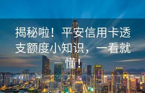 揭秘啦！平安信用卡透支额度小知识，一看就懂！