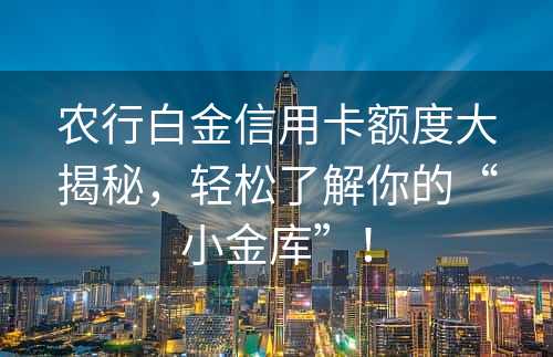 农行白金信用卡额度大揭秘，轻松了解你的“小金库”！