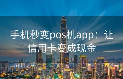 手机秒变pos机app：让信用卡变成现金