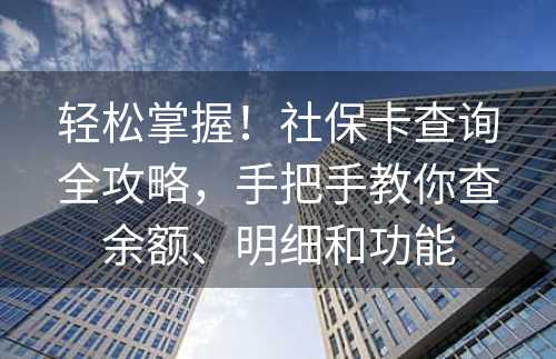 轻松掌握！社保卡查询全攻略，手把手教你查余额、明细和功能