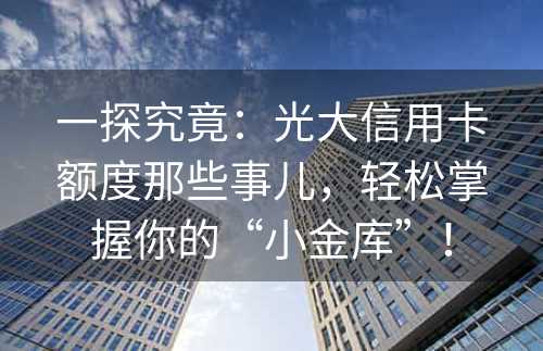 一探究竟：光大信用卡额度那些事儿，轻松掌握你的“小金库”！