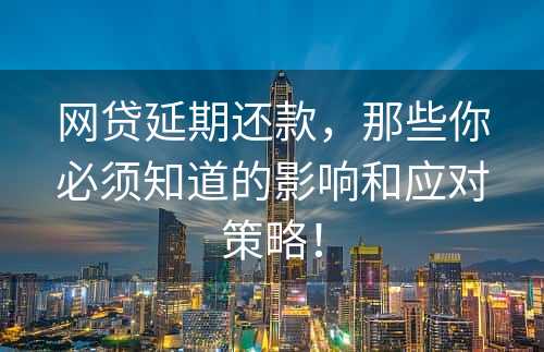 网贷延期还款，那些你必须知道的影响和应对策略！