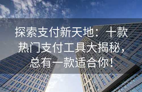 探索支付新天地：十款热门支付工具大揭秘，总有一款适合你！