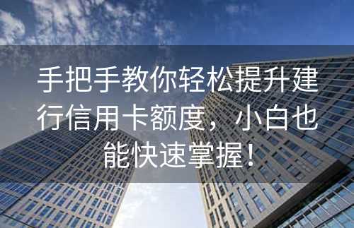 手把手教你轻松提升建行信用卡额度，小白也能快速掌握！