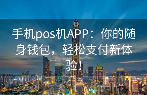 手机pos机APP：你的随身钱包，轻松支付新体验！