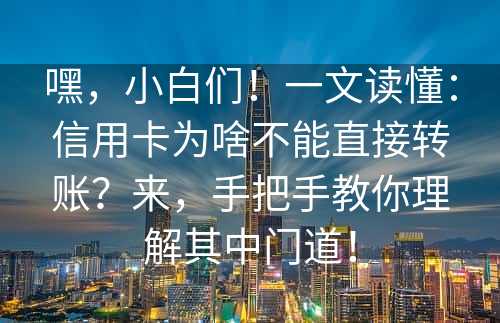 嘿，小白们！一文读懂：信用卡为啥不能直接转账？来，手把手教你理解其中门道！