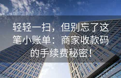 轻轻一扫，但别忘了这笔小账单：商家收款码的手续费秘密！