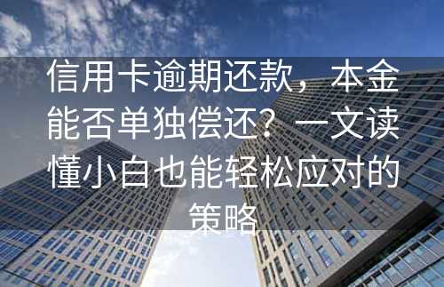 信用卡逾期还款，本金能否单独偿还？一文读懂小白也能轻松应对的策略