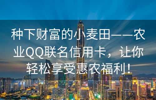 种下财富的小麦田——农业QQ联名信用卡，让你轻松享受惠农福利！