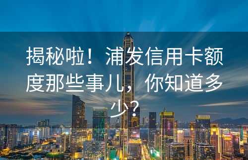 揭秘啦！浦发信用卡额度那些事儿，你知道多少？