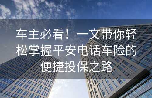 车主必看！一文带你轻松掌握平安电话车险的便捷投保之路