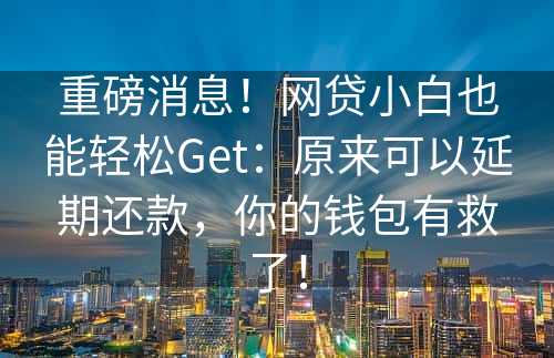 重磅消息！网贷小白也能轻松Get：原来可以延期还款，你的钱包有救了！