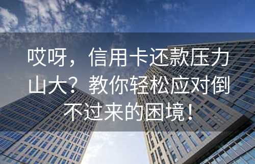 哎呀，信用卡还款压力山大？教你轻松应对倒不过来的困境！