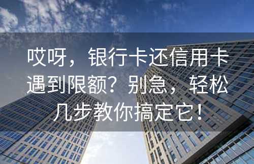 哎呀，银行卡还信用卡遇到限额？别急，轻松几步教你搞定它！