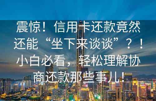 震惊！信用卡还款竟然还能“坐下来谈谈”？！小白必看，轻松理解协商还款那些事儿！