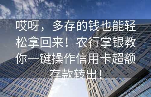 哎呀，多存的钱也能轻松拿回来！农行掌银教你一键操作信用卡超额存款转出！