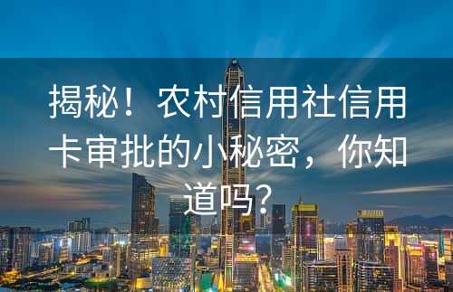 揭秘！农村信用社信用卡审批的小秘密，你知道吗？