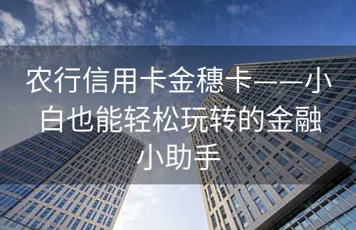 农行信用卡金穗卡——小白也能轻松玩转的金融小助手