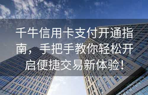 千牛信用卡支付开通指南，手把手教你轻松开启便捷交易新体验！