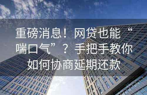 重磅消息！网贷也能“喘口气”？手把手教你如何协商延期还款