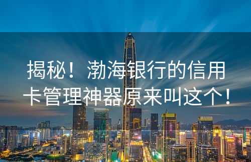 揭秘！渤海银行的信用卡管理神器原来叫这个！