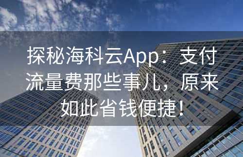 探秘海科云App：支付流量费那些事儿，原来如此省钱便捷！