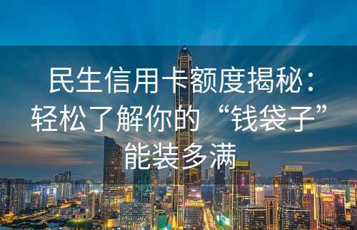 民生信用卡额度揭秘：轻松了解你的“钱袋子”能装多满