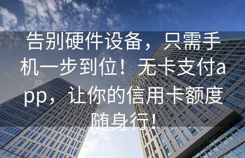 告别硬件设备，只需手机一步到位！无卡支付app，让你的信用卡额度随身行！