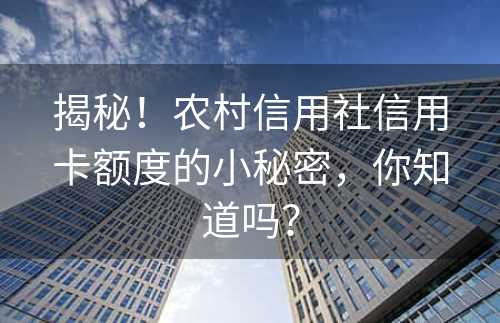 揭秘！农村信用社信用卡额度的小秘密，你知道吗？