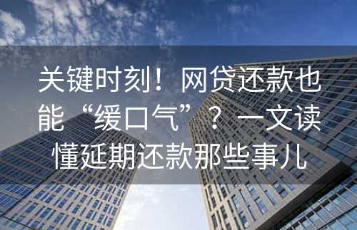 关键时刻！网贷还款也能“缓口气”？一文读懂延期还款那些事儿