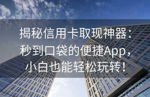 揭秘信用卡取现神器：秒到口袋的便捷App，小白也能轻松玩转！