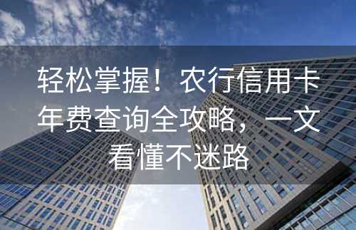 轻松掌握！农行信用卡年费查询全攻略，一文看懂不迷路