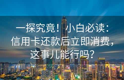 一探究竟！小白必读：信用卡还款后立即消费，这事儿能行吗？