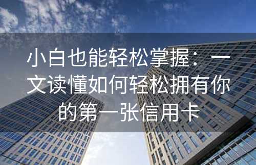 小白也能轻松掌握：一文读懂如何轻松拥有你的第一张信用卡