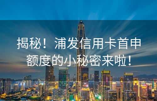 揭秘！浦发信用卡首申额度的小秘密来啦！